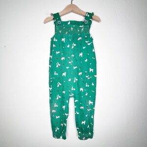 Boden Baby Green Farm Animal Smocked Dungaree Overalls Size 2-3Yrs